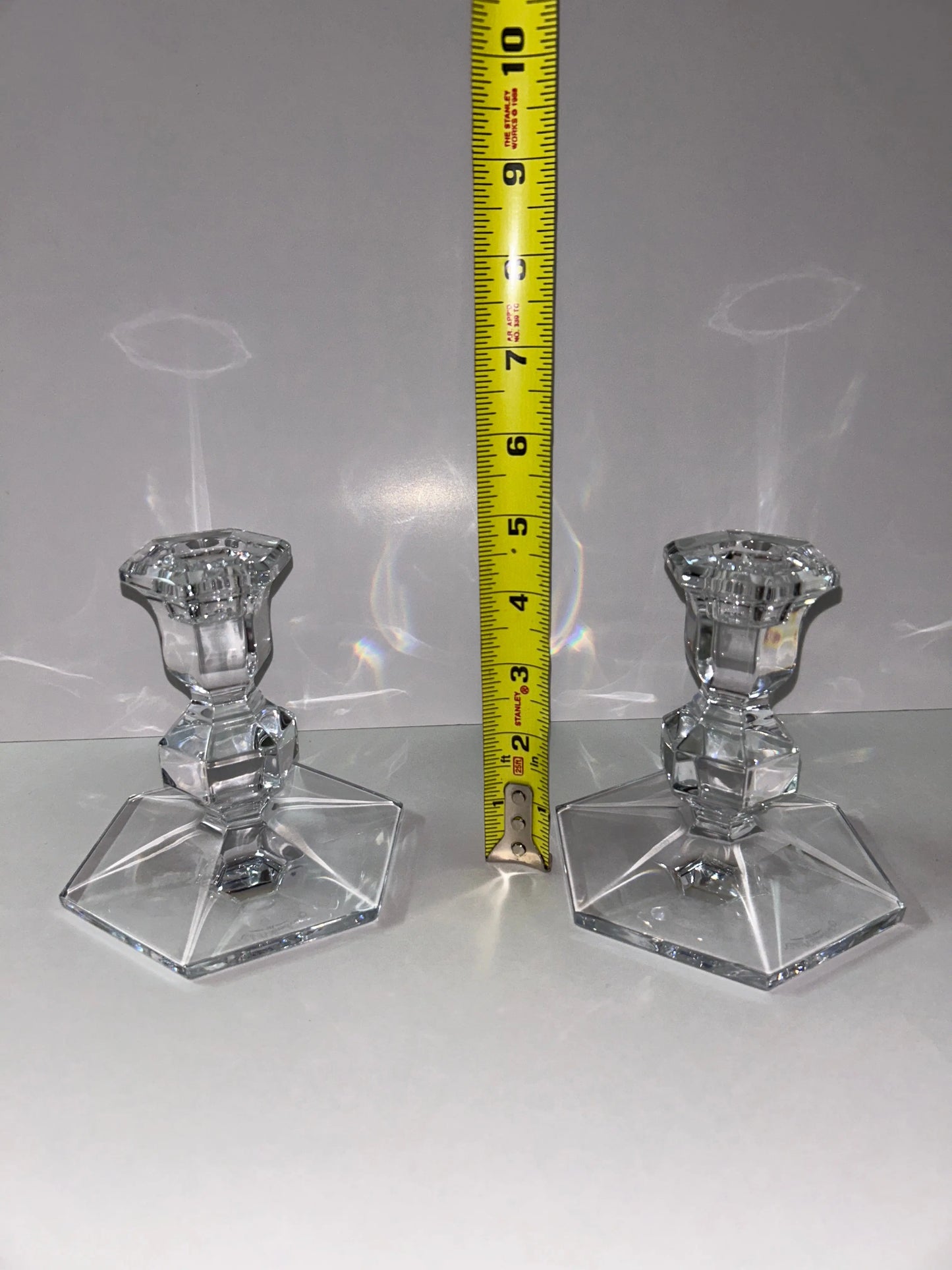 Val St. Lambert Crystal Hexagonal Candle Holders - Finest Antique