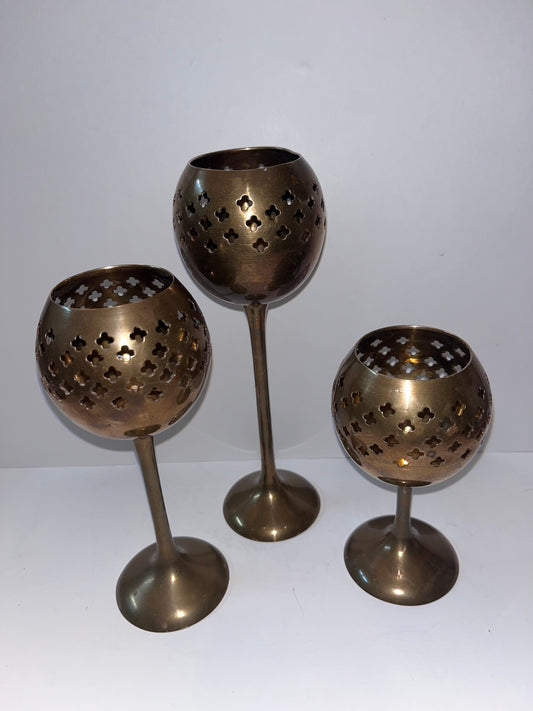 Vintage 1970 Brass Nesting Candle Holder Set - Finest Antique