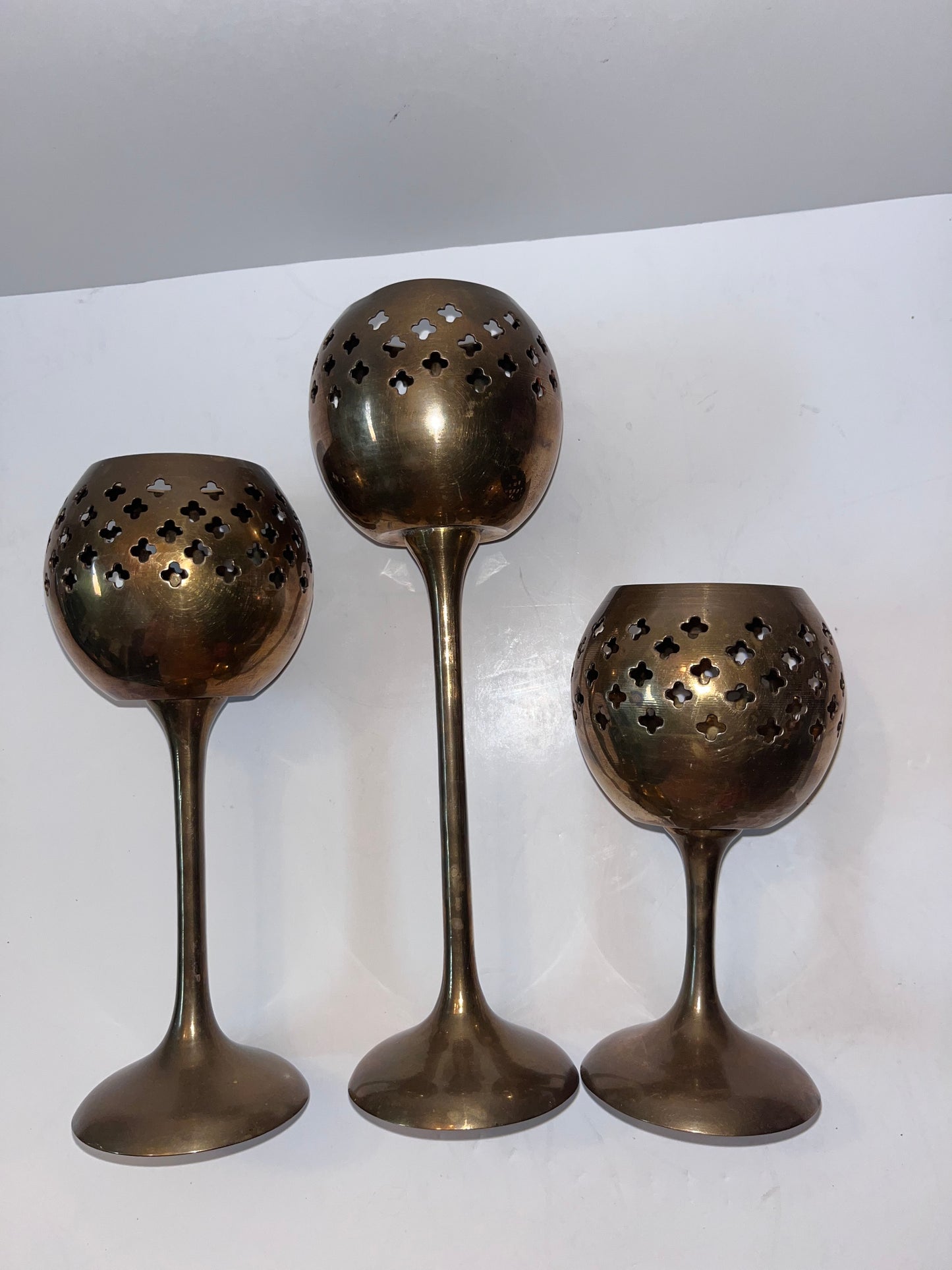 Vintage 1970 Brass Nesting Candle Holder Set - Finest Antique