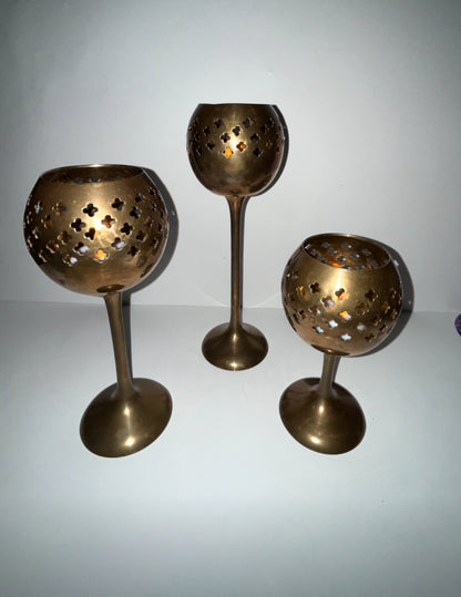 Vintage 1970 Brass Nesting Candle Holder Set - Finest Antique