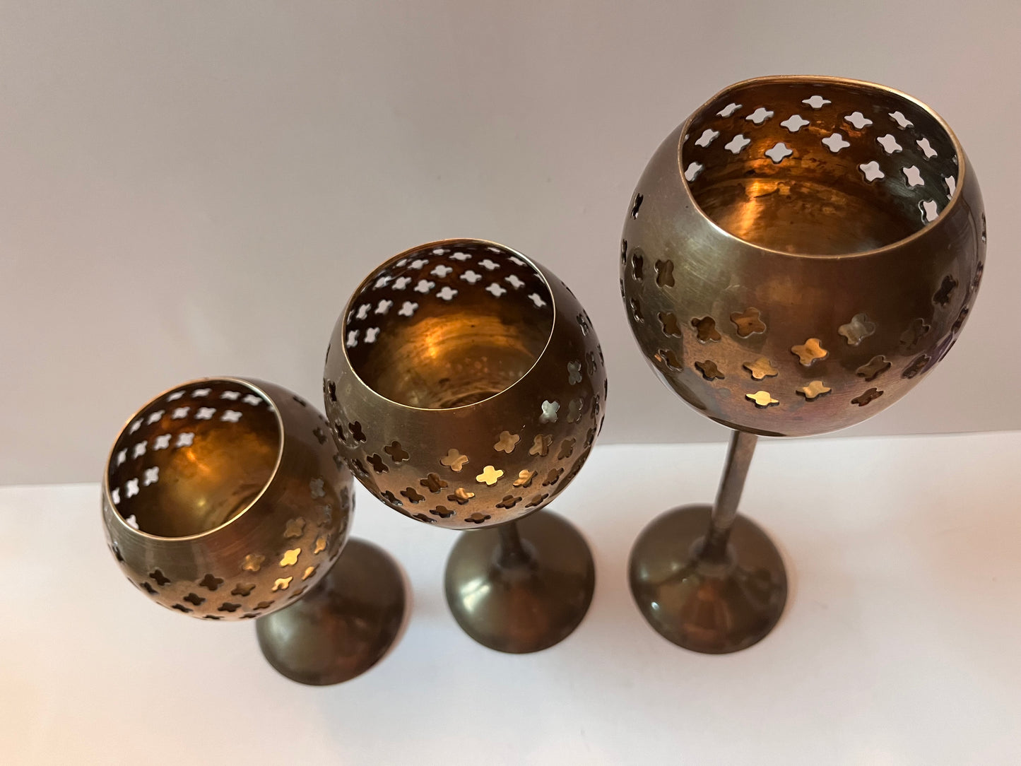 Vintage 1970 Brass Nesting Candle Holder Set - Finest Antique