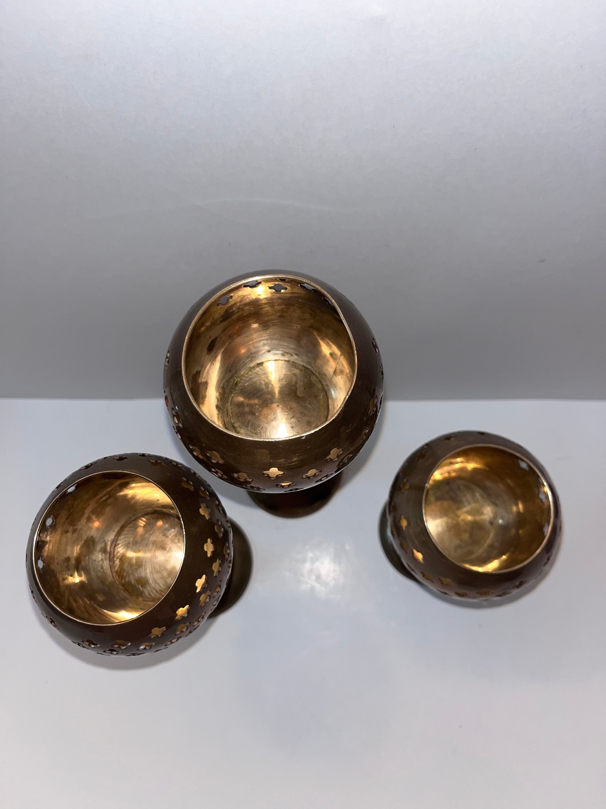 Vintage 1970 Brass Nesting Candle Holder Set - Finest Antique