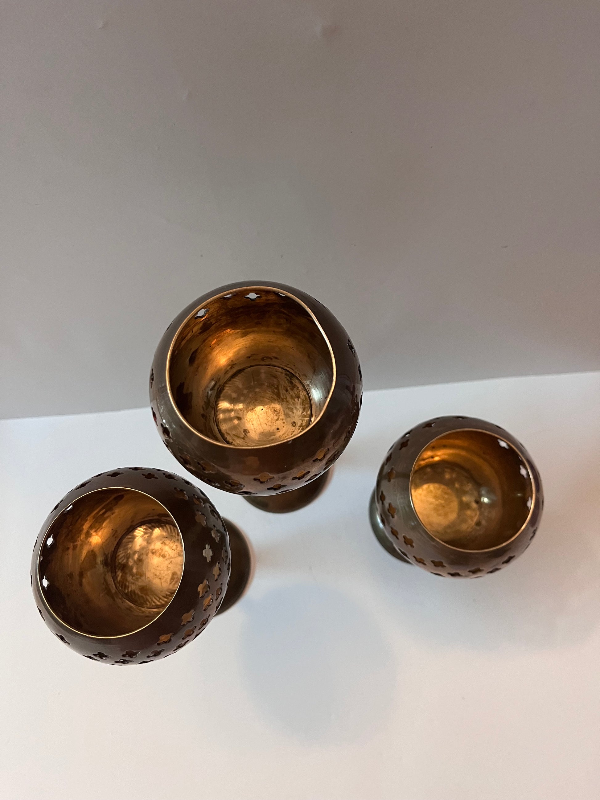 Vintage 1970 Brass Nesting Candle Holder Set - Finest Antique