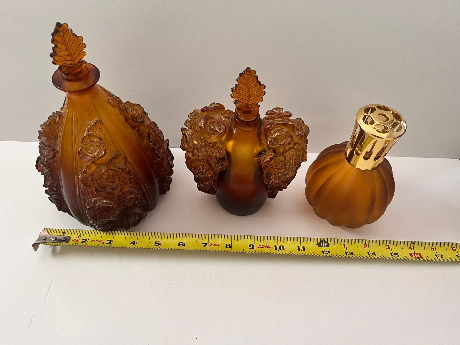 Vintage Amber Glass Perfume Bottles and Burner Set - Finest Antique