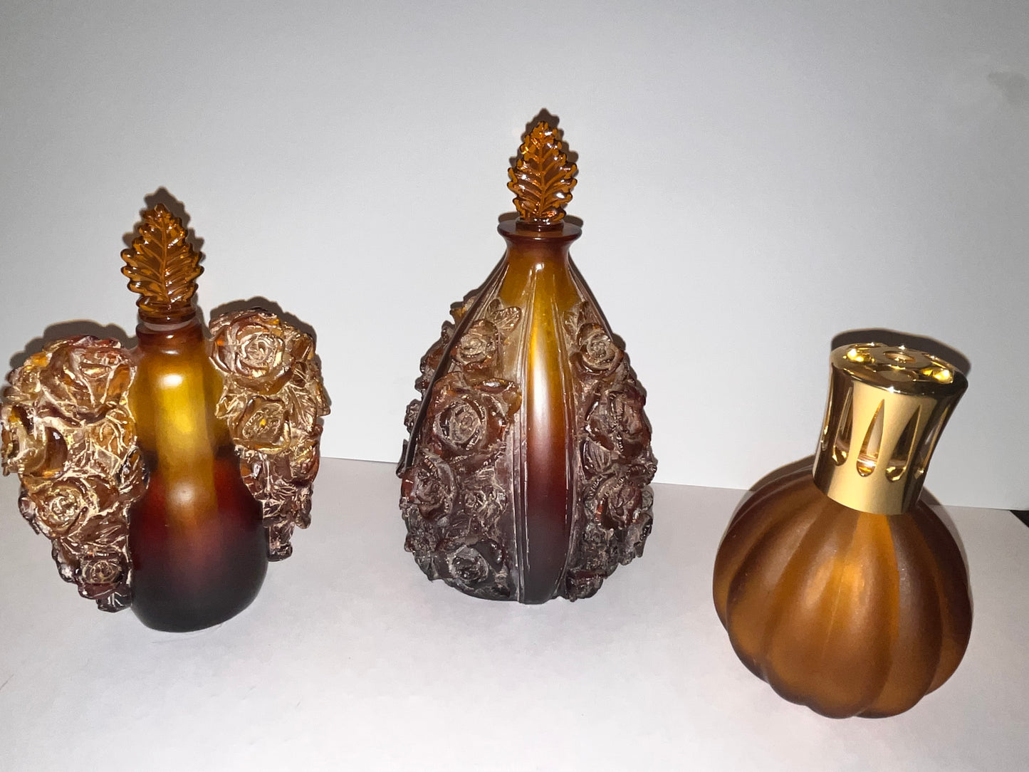 Vintage Amber Glass Perfume Bottles and Burner Set - Finest Antique