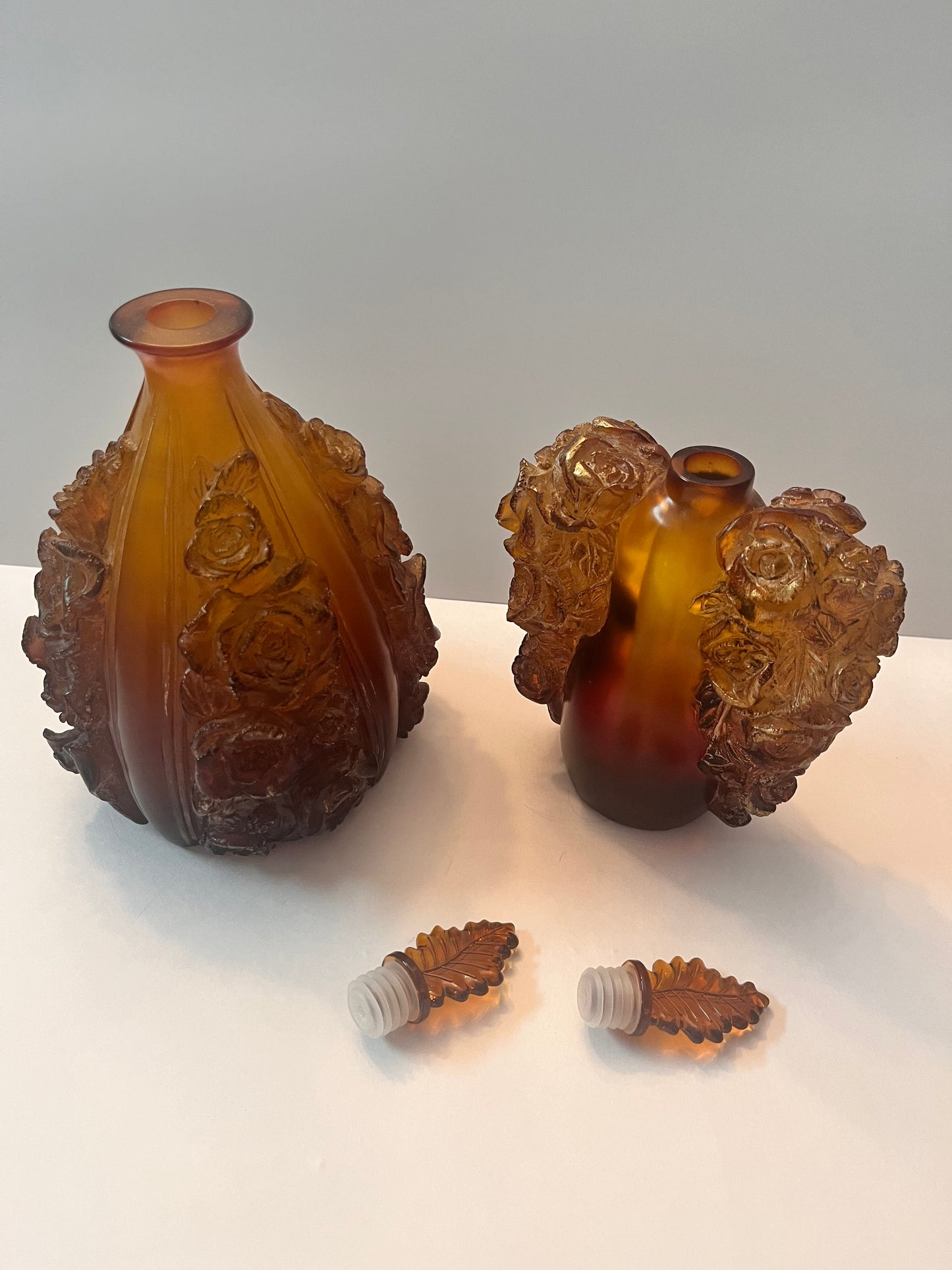 Vintage Amber Glass Perfume Bottles and Burner Set - Finest Antique