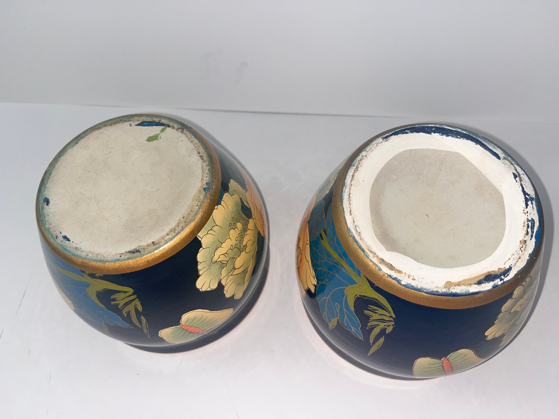 Vintage Asian Small Enameled Ceramic Planters - Finest Antique