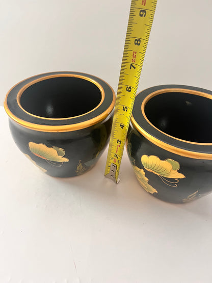 Vintage Asian Small Enameled Ceramic Planters - Finest Antique