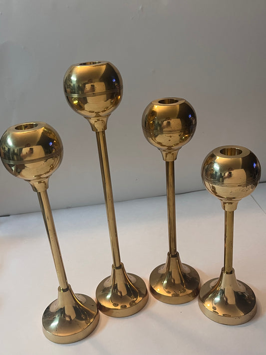 Vintage Brass Ball-Topped Candle Holders - Finest Antique