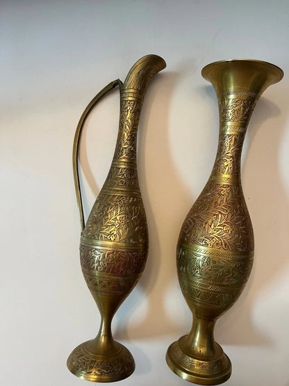 Vintage Brass Pitcher and Vase Set - Finest Antique