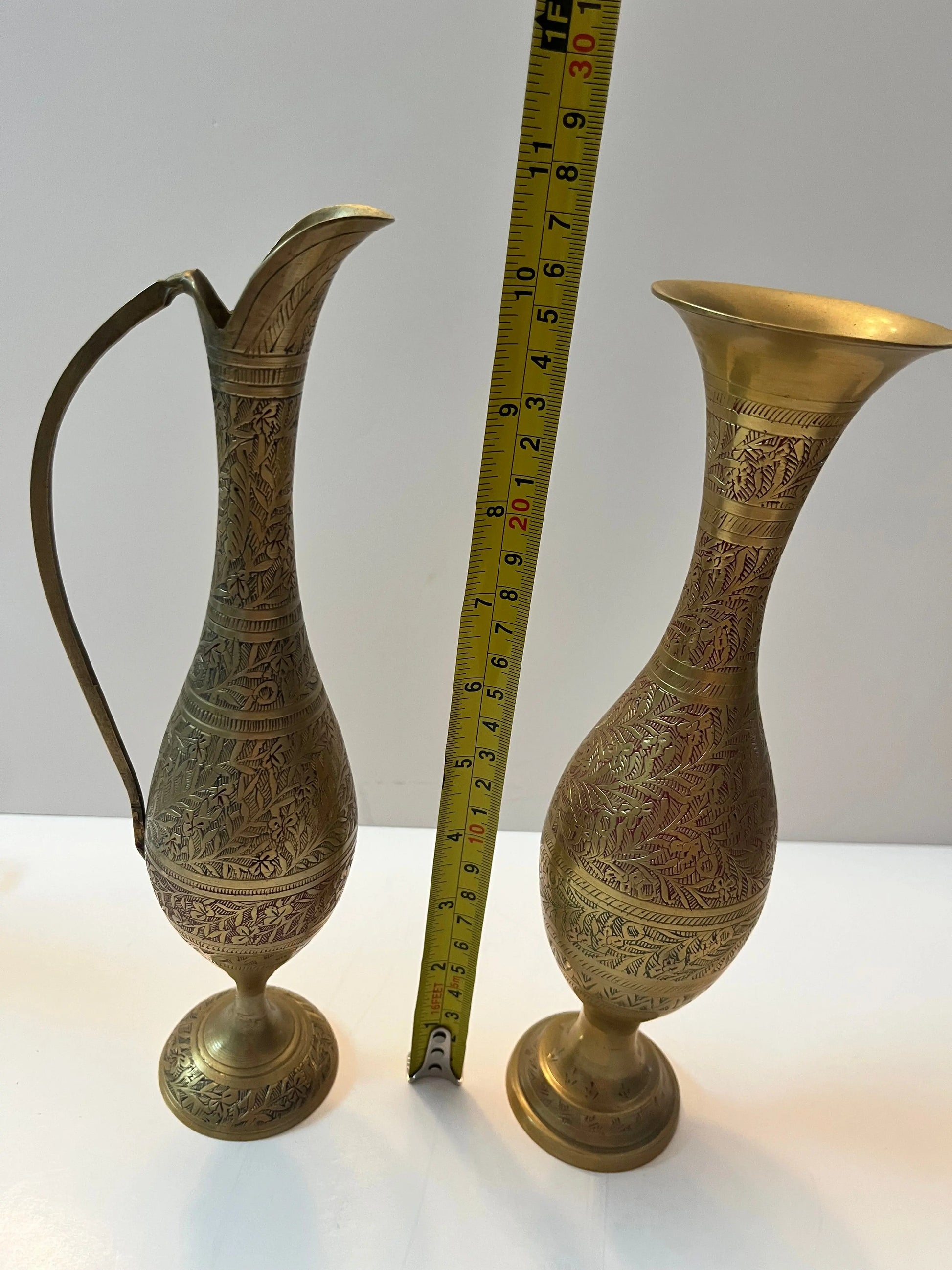 Vintage Brass Pitcher and Vase Set - Finest Antique