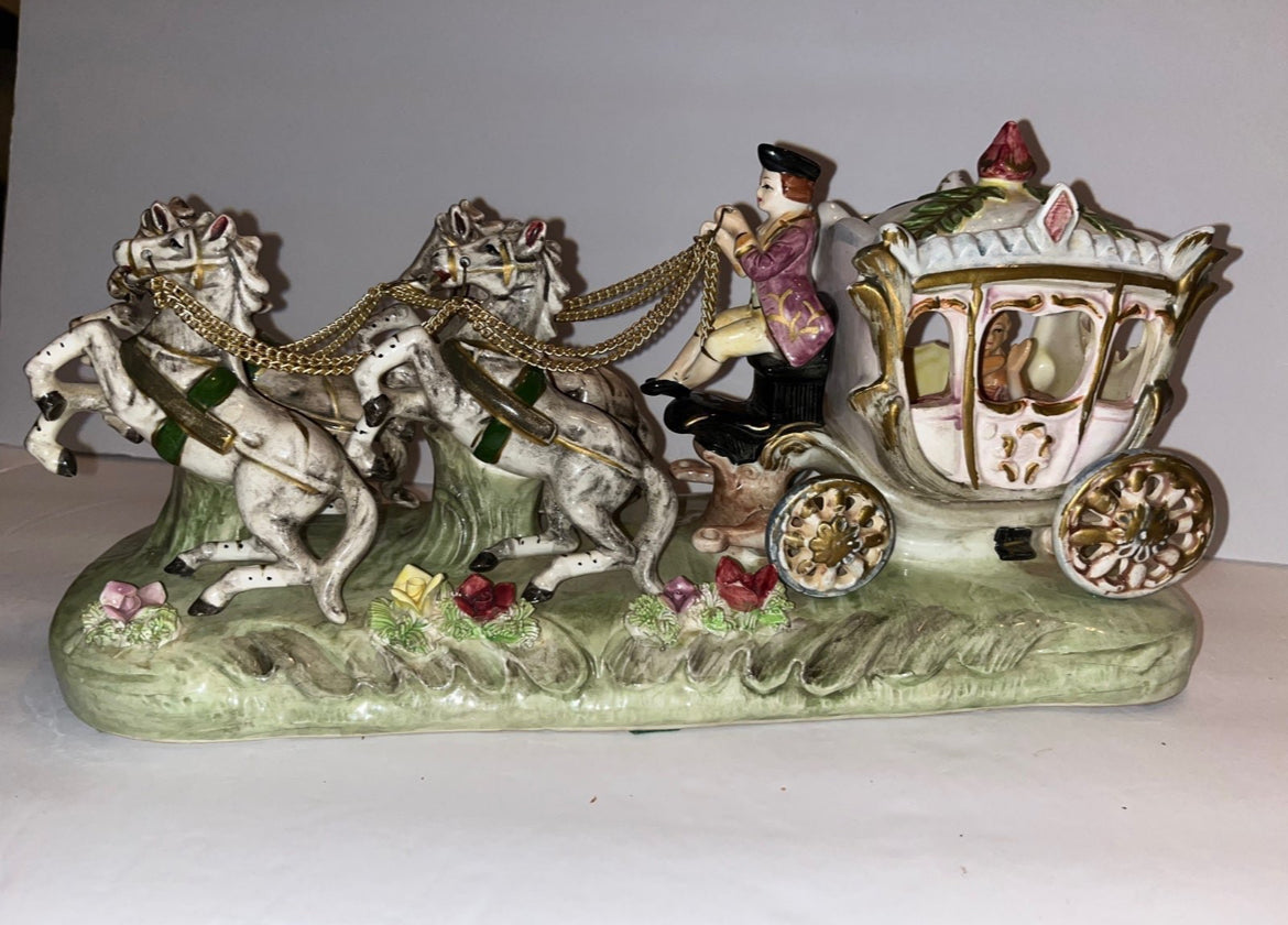 Vintage Capodimonte Porcelain Horse-Drawn Carriage - Finest Antique