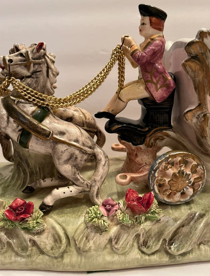 Vintage Capodimonte Porcelain Horse-Drawn Carriage - Finest Antique