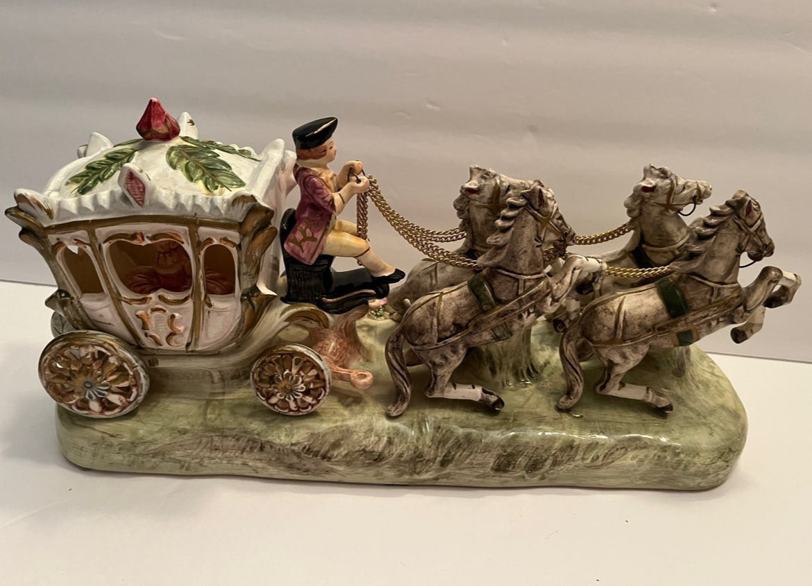 Vintage Capodimonte Porcelain Horse-Drawn Carriage - Finest Antique