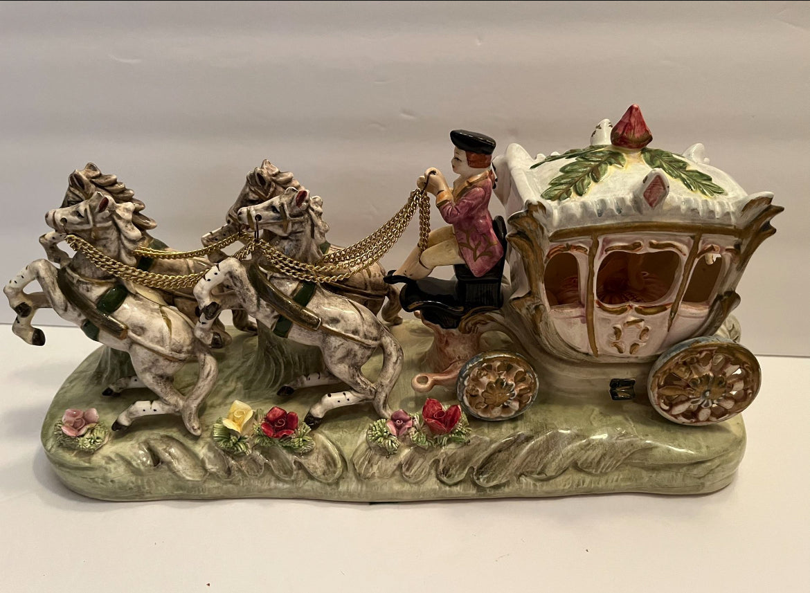 Vintage Capodimonte Porcelain Horse-Drawn Carriage - Finest Antique