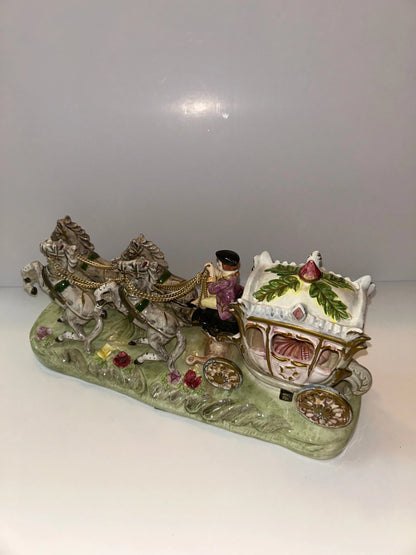 Vintage Capodimonte Porcelain Horse-Drawn Carriage - Finest Antique