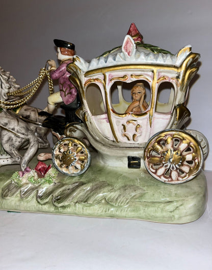Vintage Capodimonte Porcelain Horse-Drawn Carriage - Finest Antique