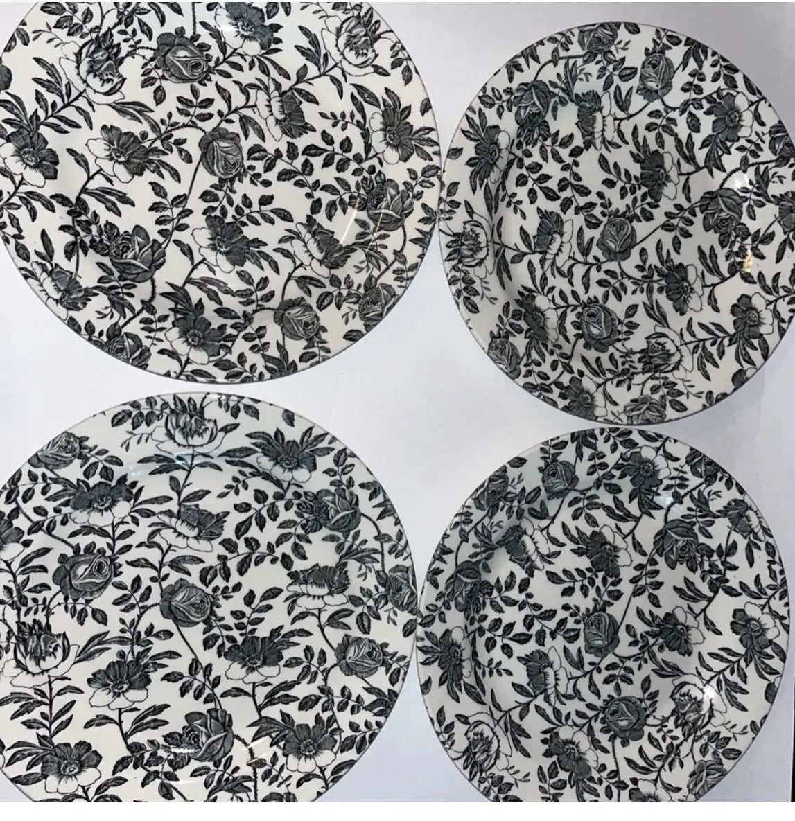 Vintage Churchill Black Peony Dinner Plates - Finest Antique