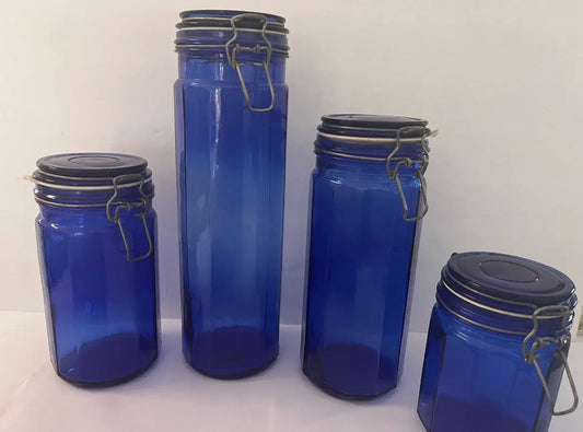 Vintage Cobalt Blue Glass Canister Set - Finest Antique