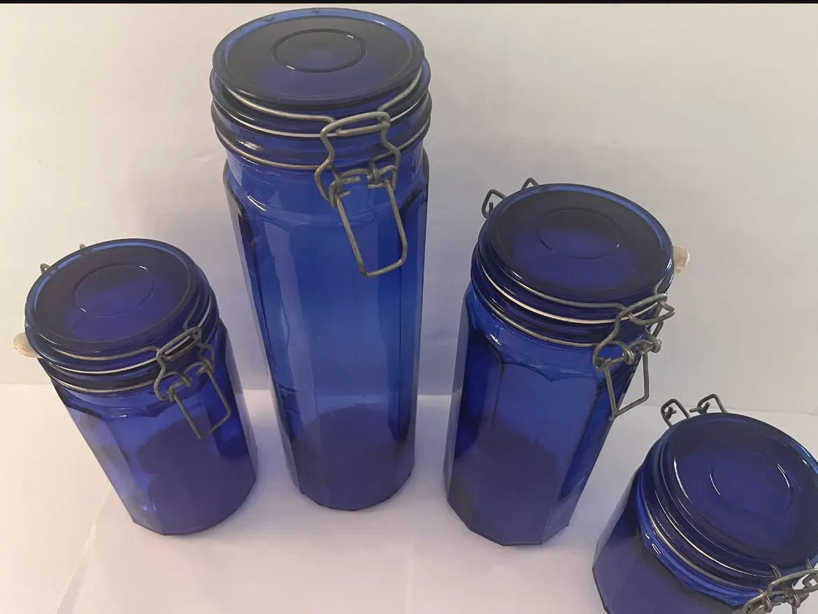 Vintage Cobalt Blue Glass Canister Set - Finest Antique