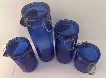 Vintage Cobalt Blue Glass Canister Set - Finest Antique