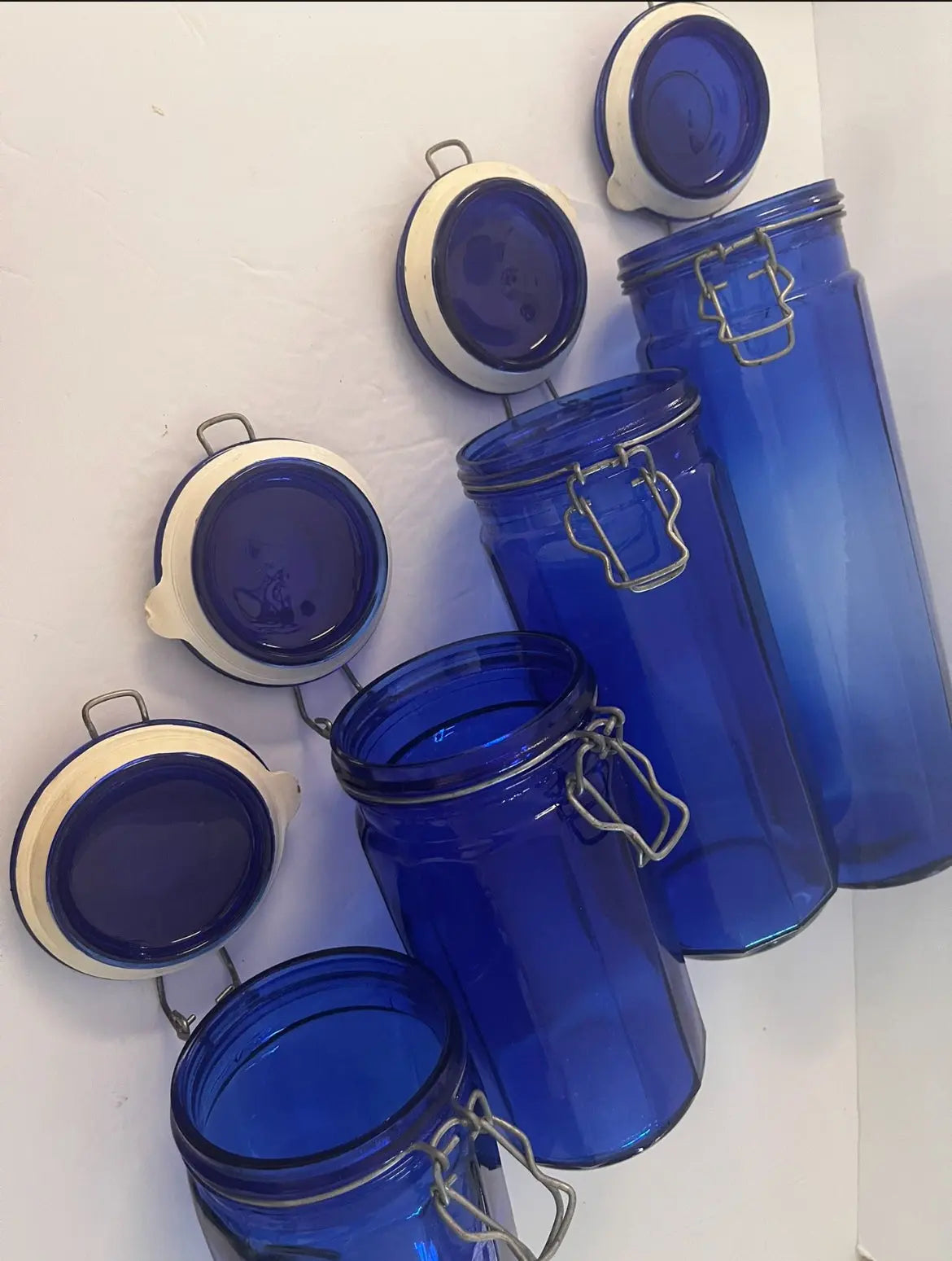 Vintage Cobalt Blue Glass Canister Set - Finest Antique