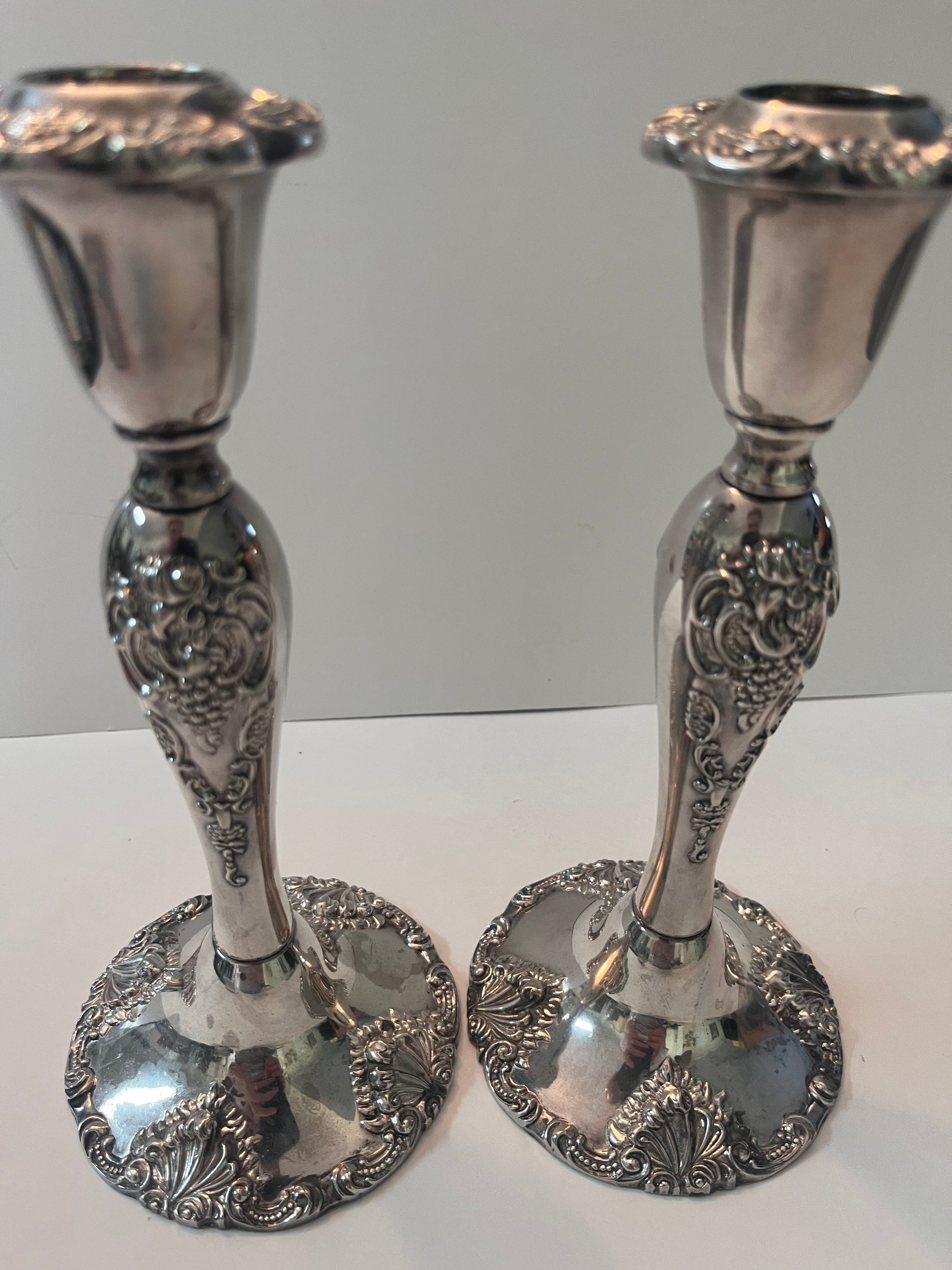 Vintage Godinger Silver-Plated Candlesticks with Floral Design - Finest Antique