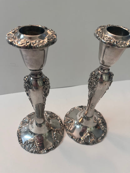 Vintage Godinger Silver-Plated Candlesticks with Floral Design - Finest Antique