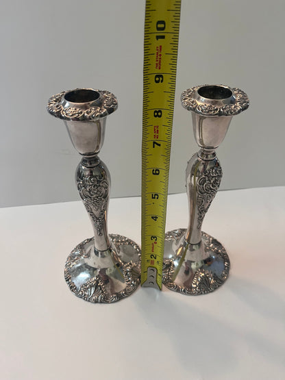 Vintage Godinger Silver-Plated Candlesticks with Floral Design - Finest Antique