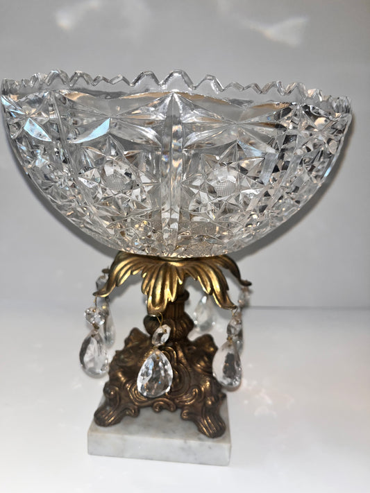 Vintage Italian Hollywood Regency Crystal Centerpiece with Marble Base and Prisms - Finest Antique