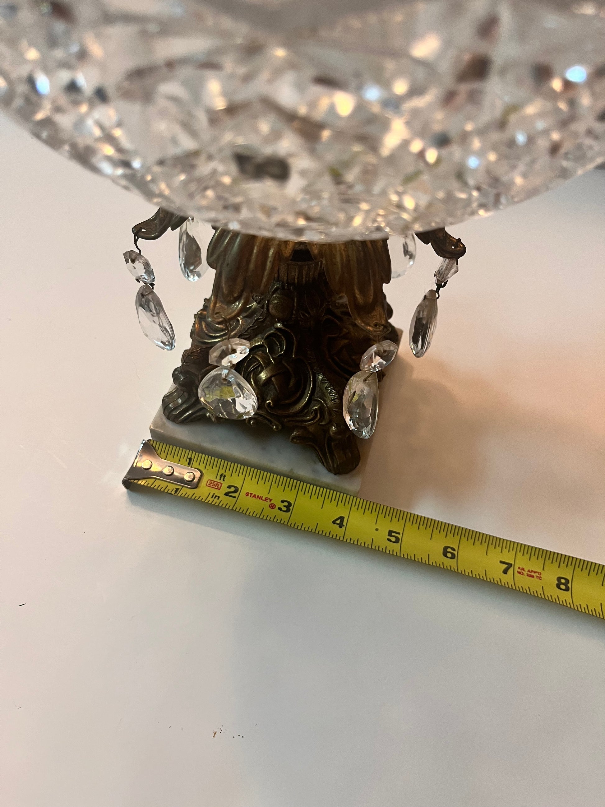 Vintage Italian Hollywood Regency Crystal Centerpiece with Marble Base and Prisms - Finest Antique