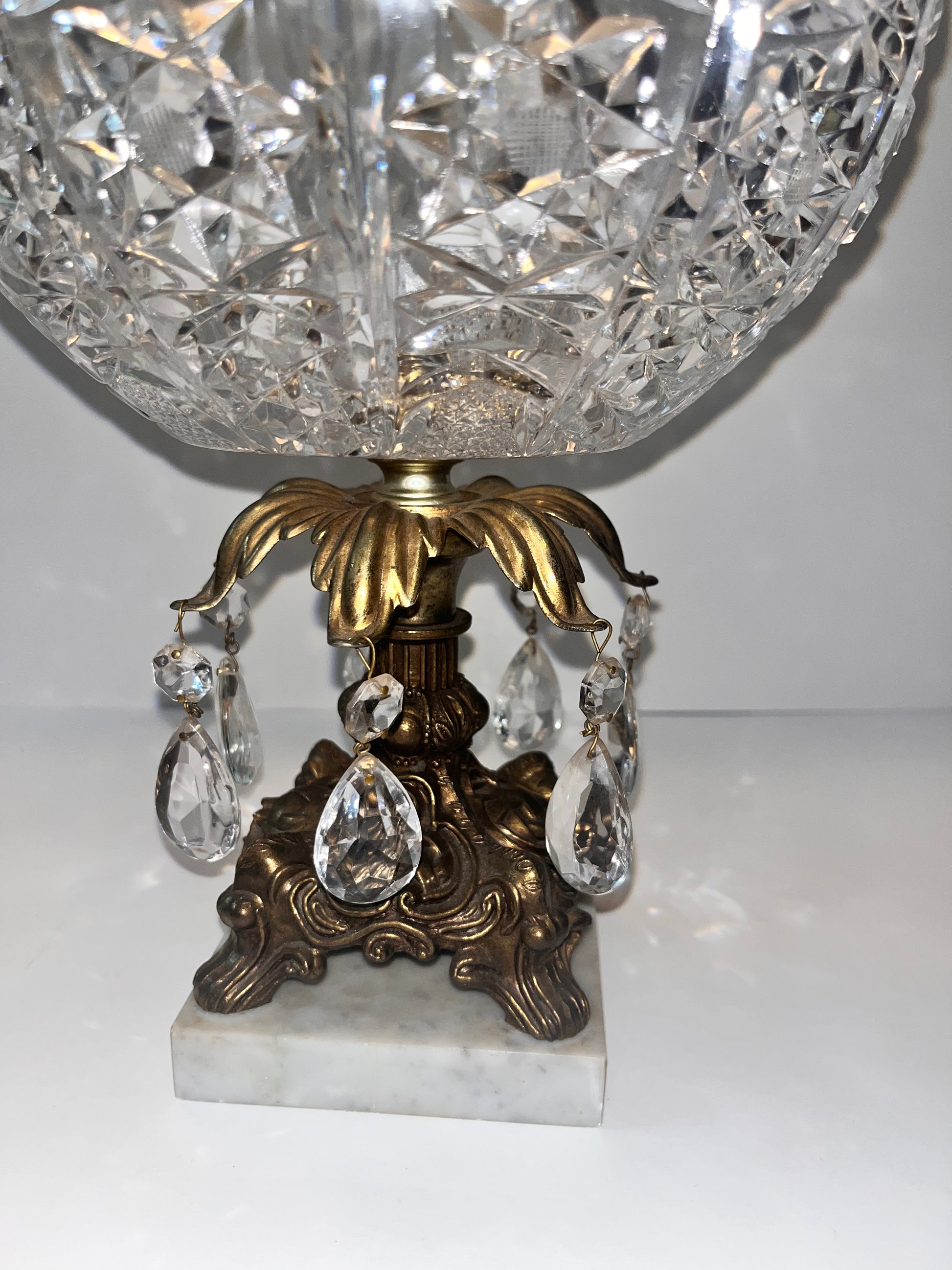 Vintage Italian Hollywood Regency Crystal Centerpiece with Marble Base and Prisms - Finest Antique