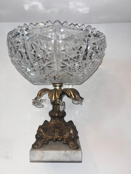 Vintage Italian Hollywood Regency Crystal Centerpiece with Marble Base and Prisms - Finest Antique