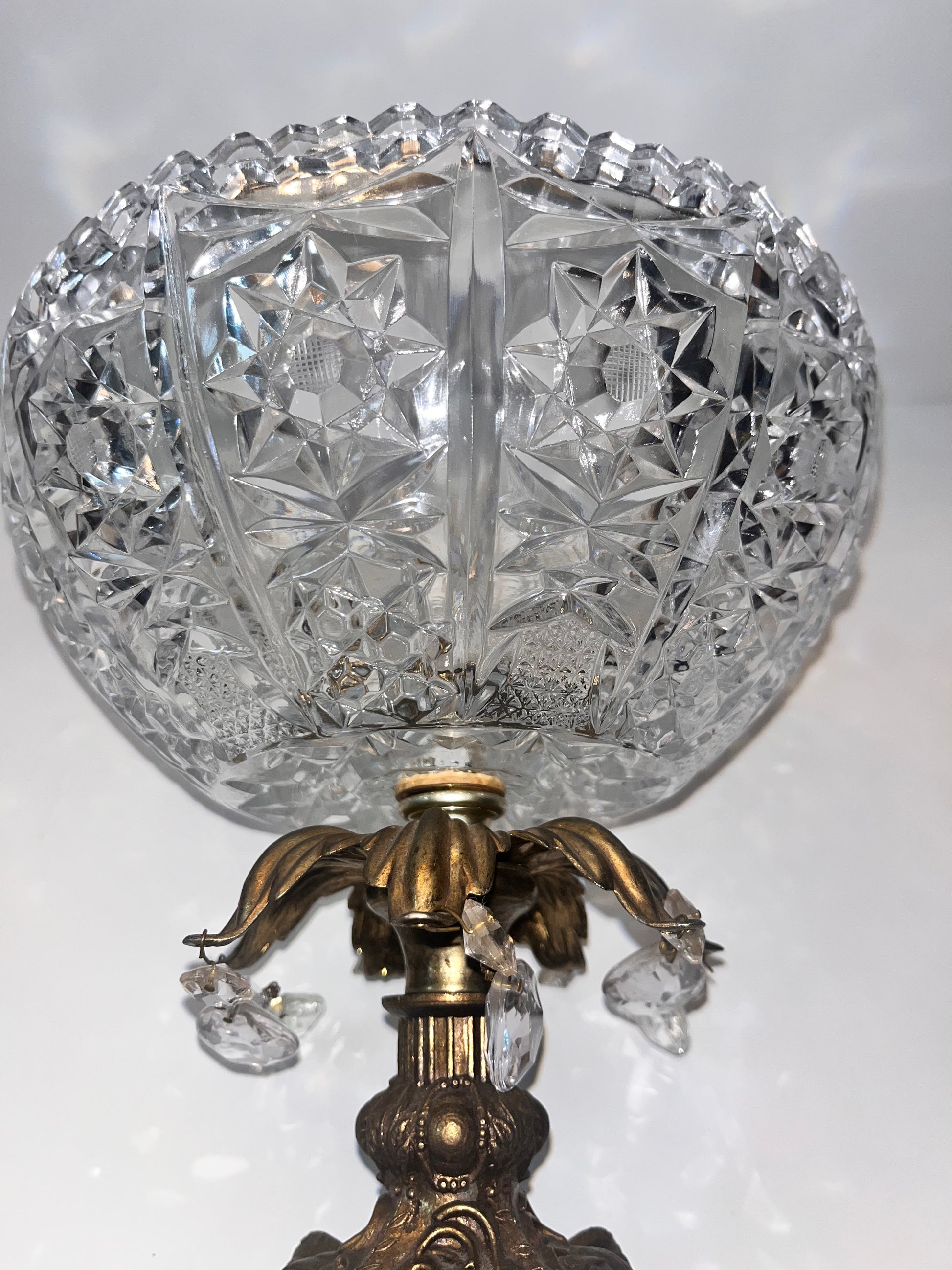 Vintage Italian Hollywood Regency Crystal Centerpiece with Marble Base and Prisms - Finest Antique