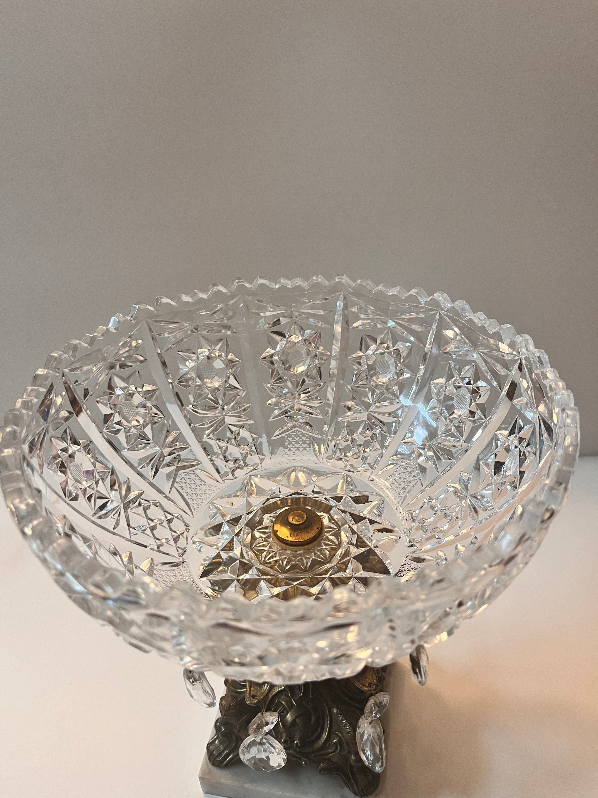 Vintage Italian Hollywood Regency Crystal Centerpiece with Marble Base and Prisms - Finest Antique