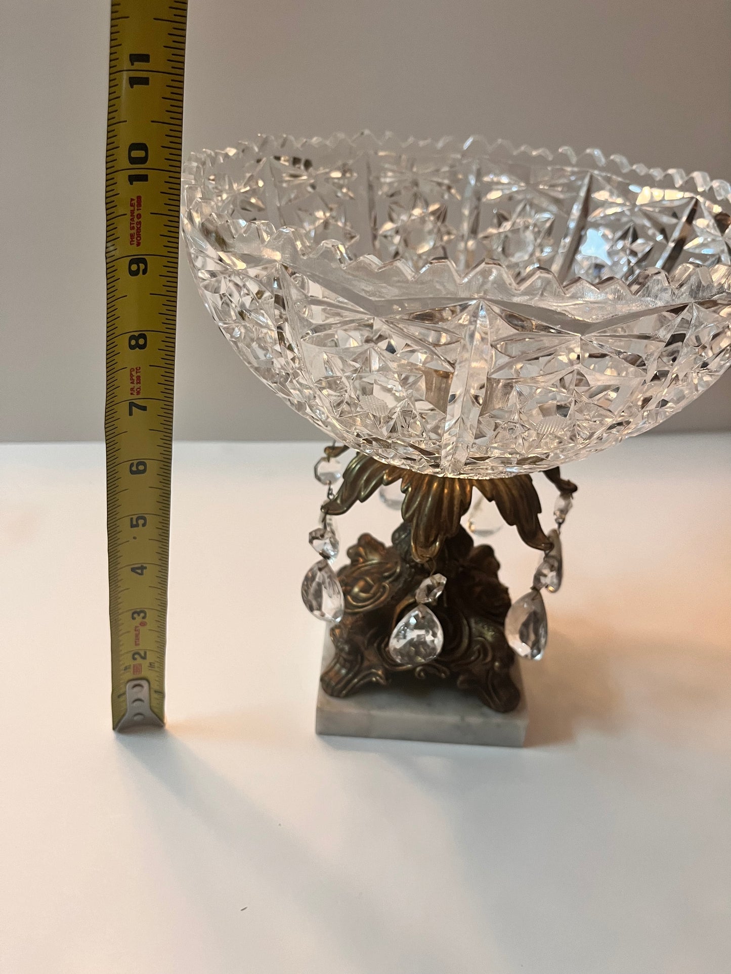 Vintage Italian Hollywood Regency Crystal Centerpiece with Marble Base and Prisms - Finest Antique