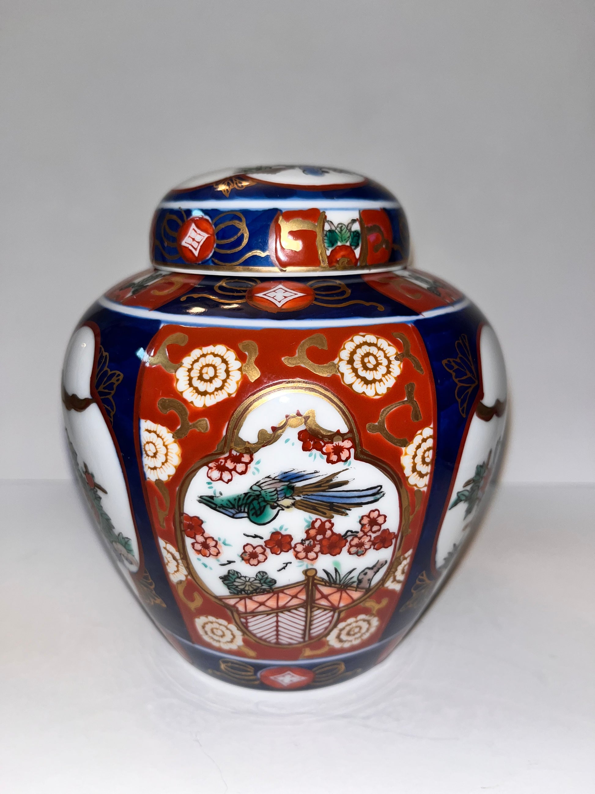 Vintage Japanese Imari Ginger Jar with Bird and Floral Design - Finest Antique