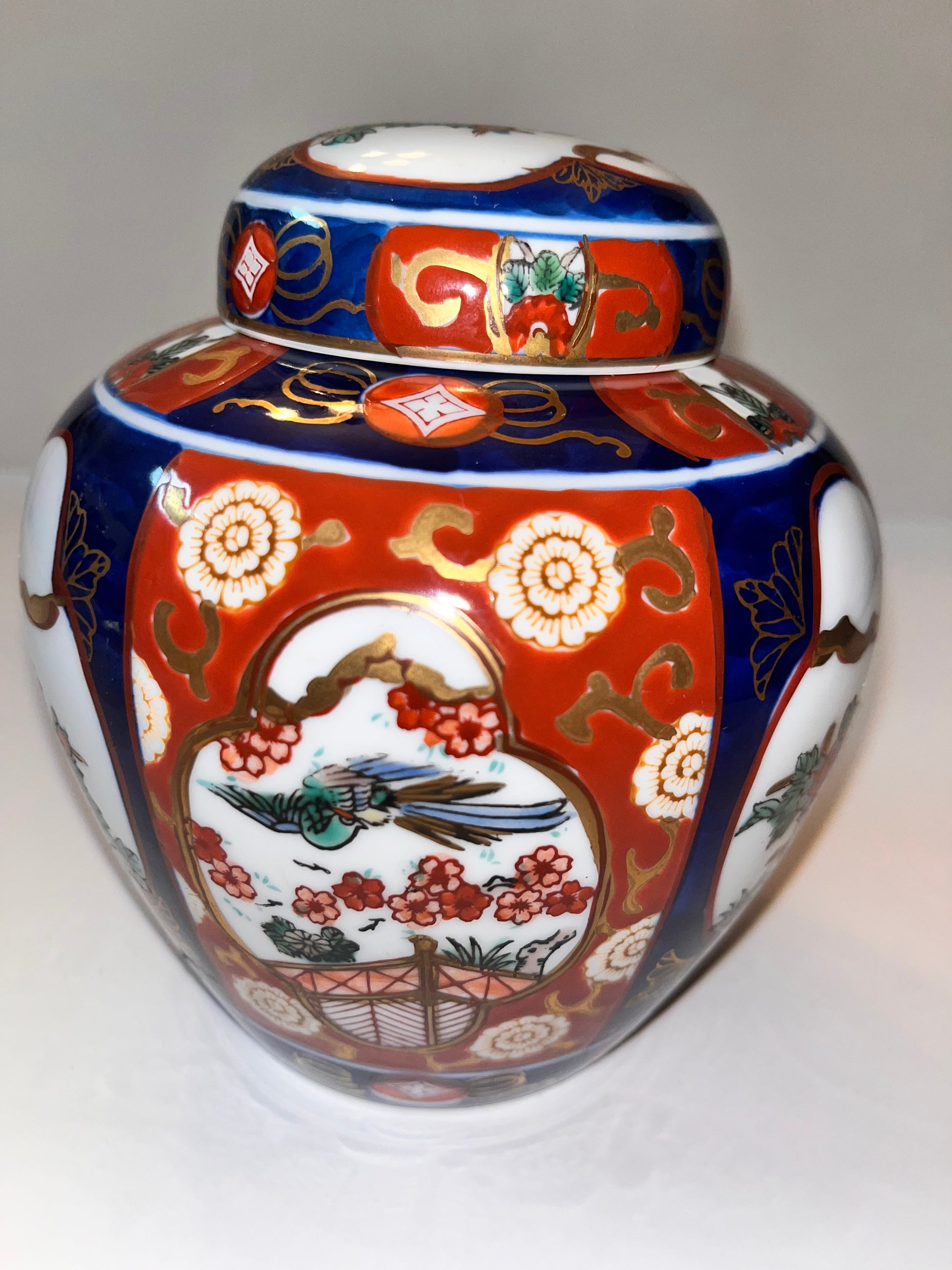 Vintage Japanese Imari Ginger Jar with Bird and Floral Design - Finest Antique