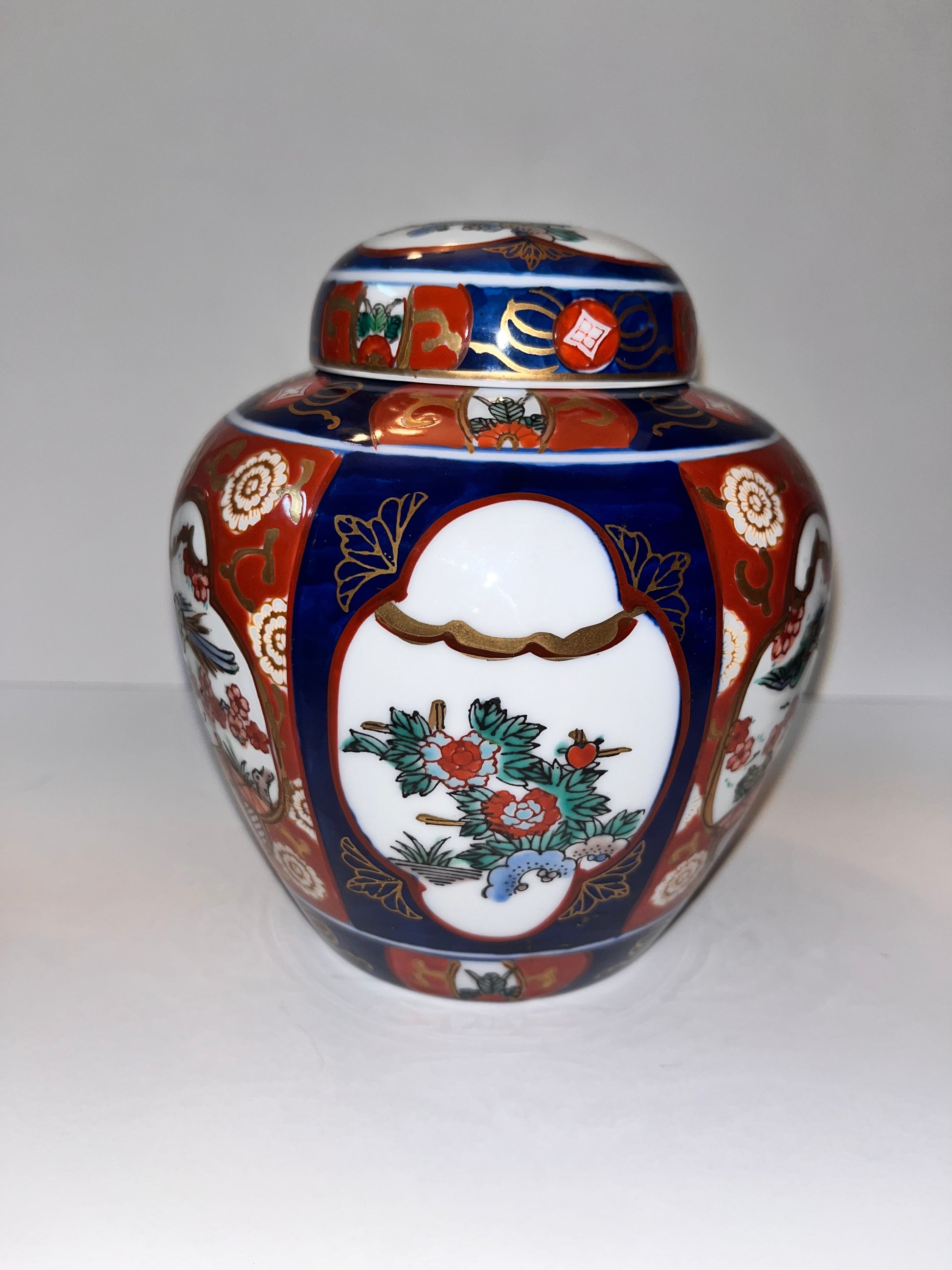 Vintage Japanese Imari Ginger Jar with Bird and Floral Design - Finest Antique