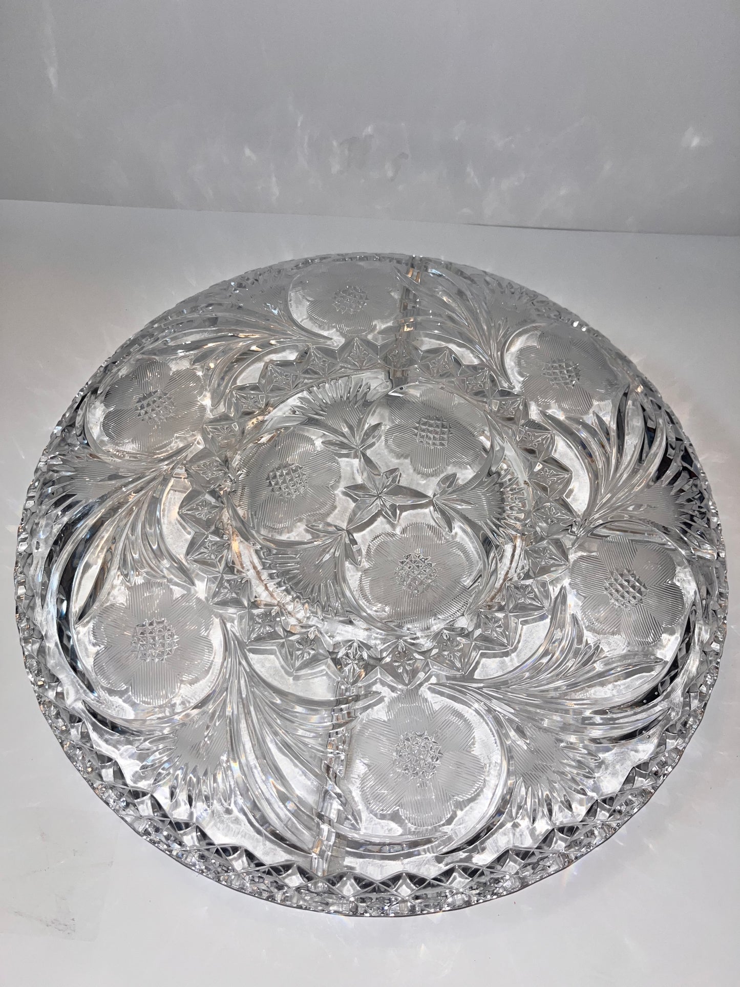 Vintage Lead Crystal Serving Bowl with Intricate Cut Design - Finest Antique