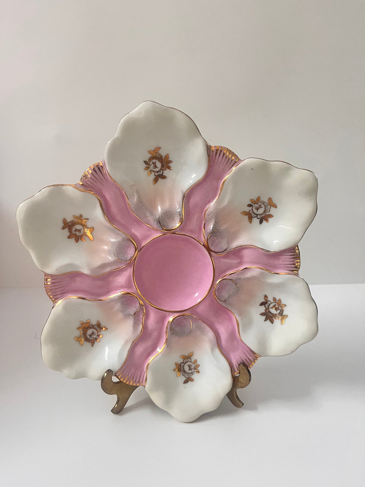 Vintage Majolica Scalloped Oyster Plate with Floral Design - Finest Antique