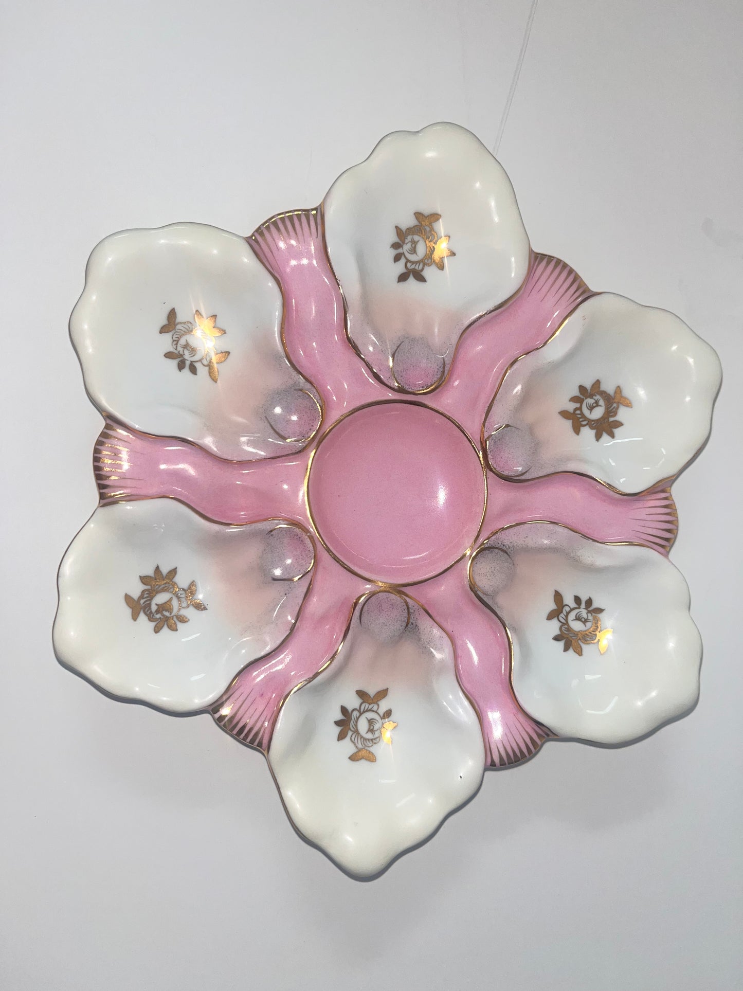 Vintage Majolica Scalloped Oyster Plate with Floral Design - Finest Antique