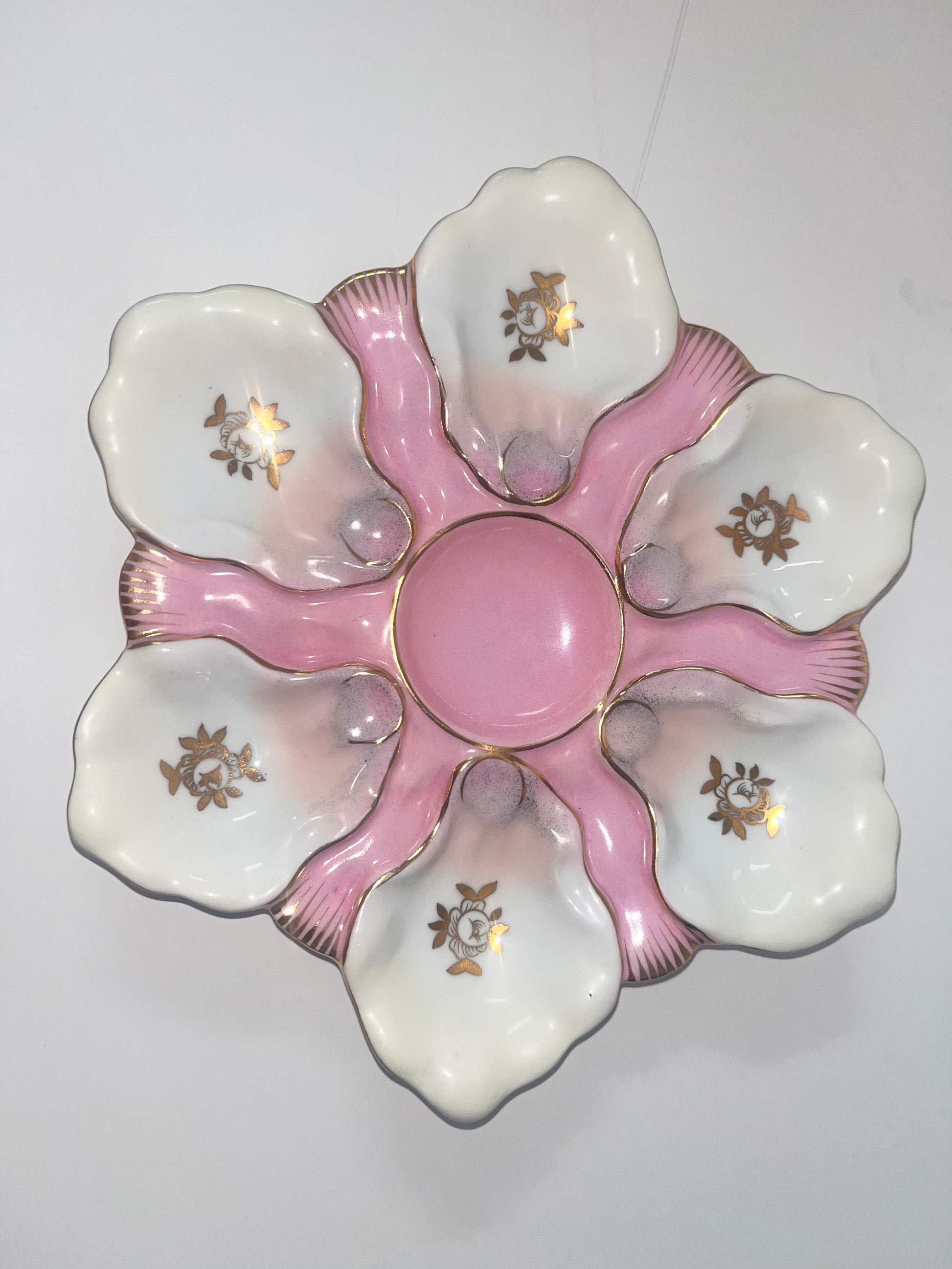 Vintage Majolica Scalloped Oyster Plate with Floral Design - Finest Antique
