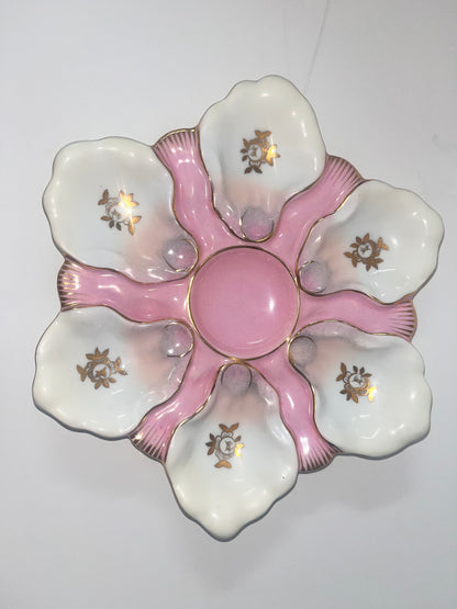 Vintage Majolica Scalloped Oyster Plate with Floral Design - Finest Antique