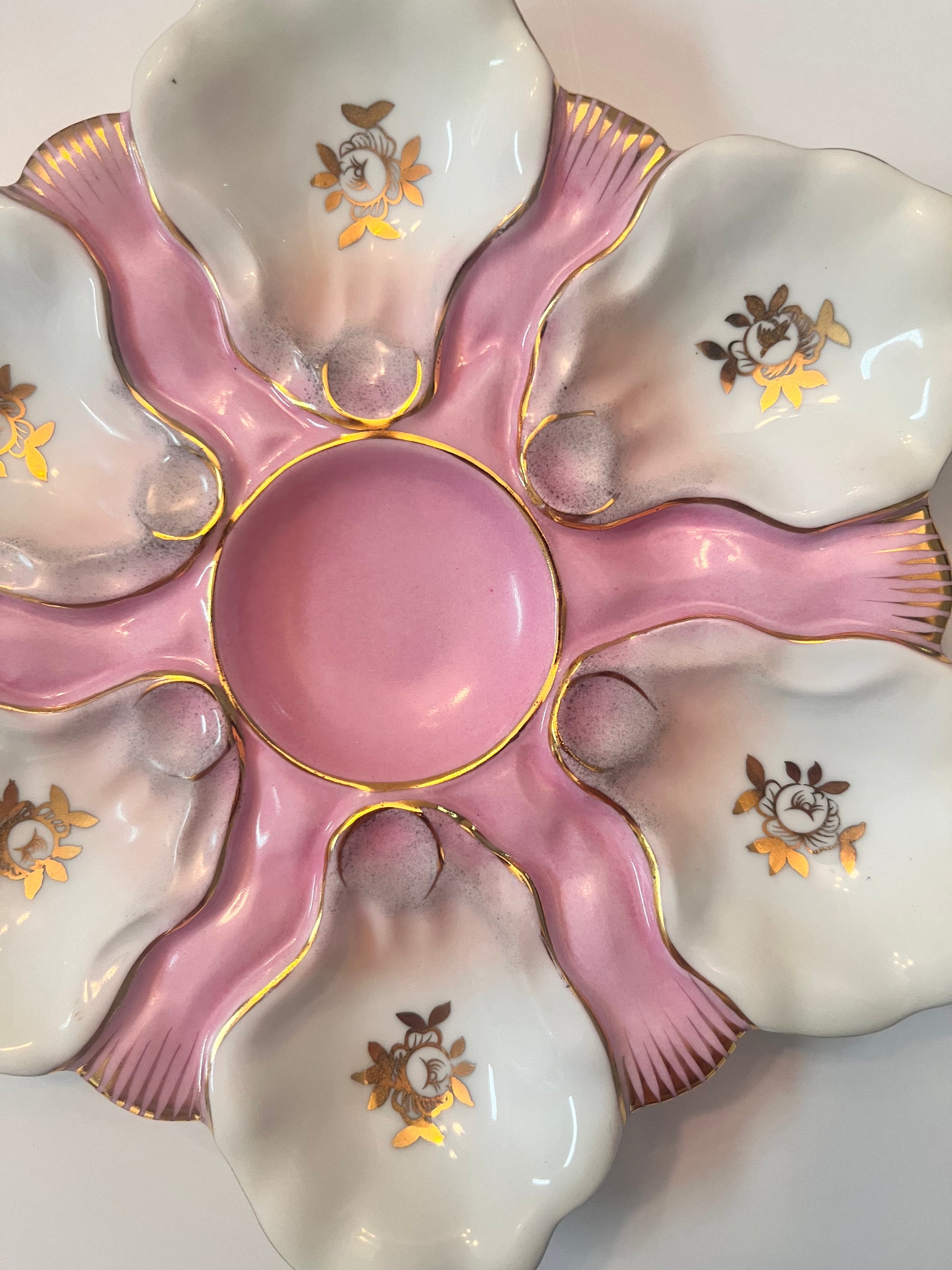 Vintage Majolica Scalloped Oyster Plate with Floral Design - Finest Antique