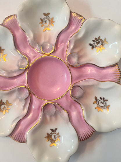 Vintage Majolica Scalloped Oyster Plate with Floral Design - Finest Antique