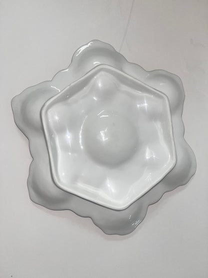 Vintage Majolica Scalloped Oyster Plate with Floral Design - Finest Antique