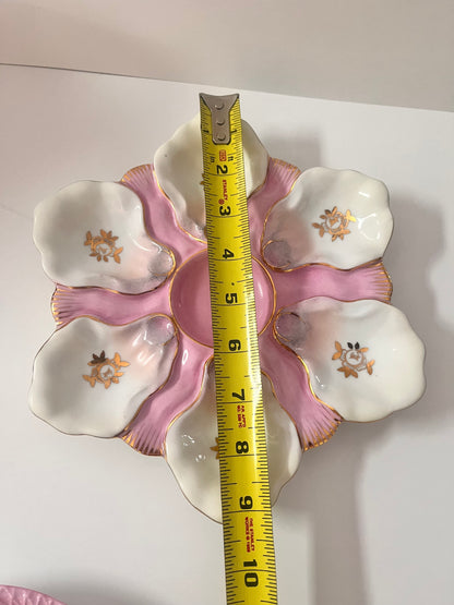 Vintage Majolica Scalloped Oyster Plate with Floral Design - Finest Antique