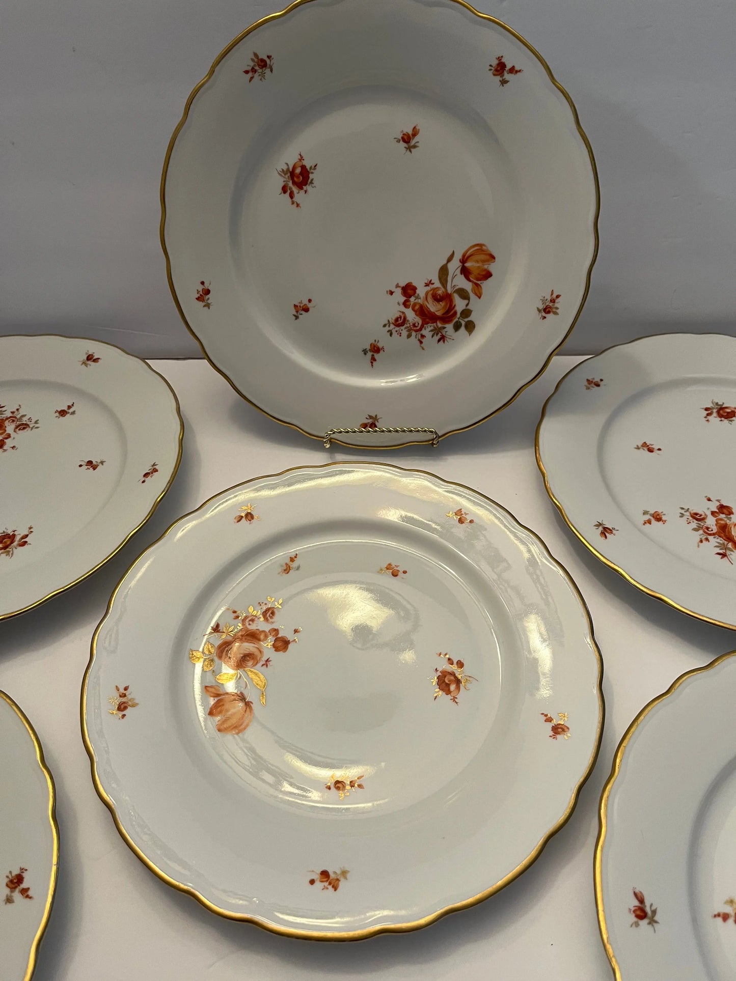 Vintage Meissen Golden Coral Bavaria Dinnerware Set 6 Germany - Finest Antique