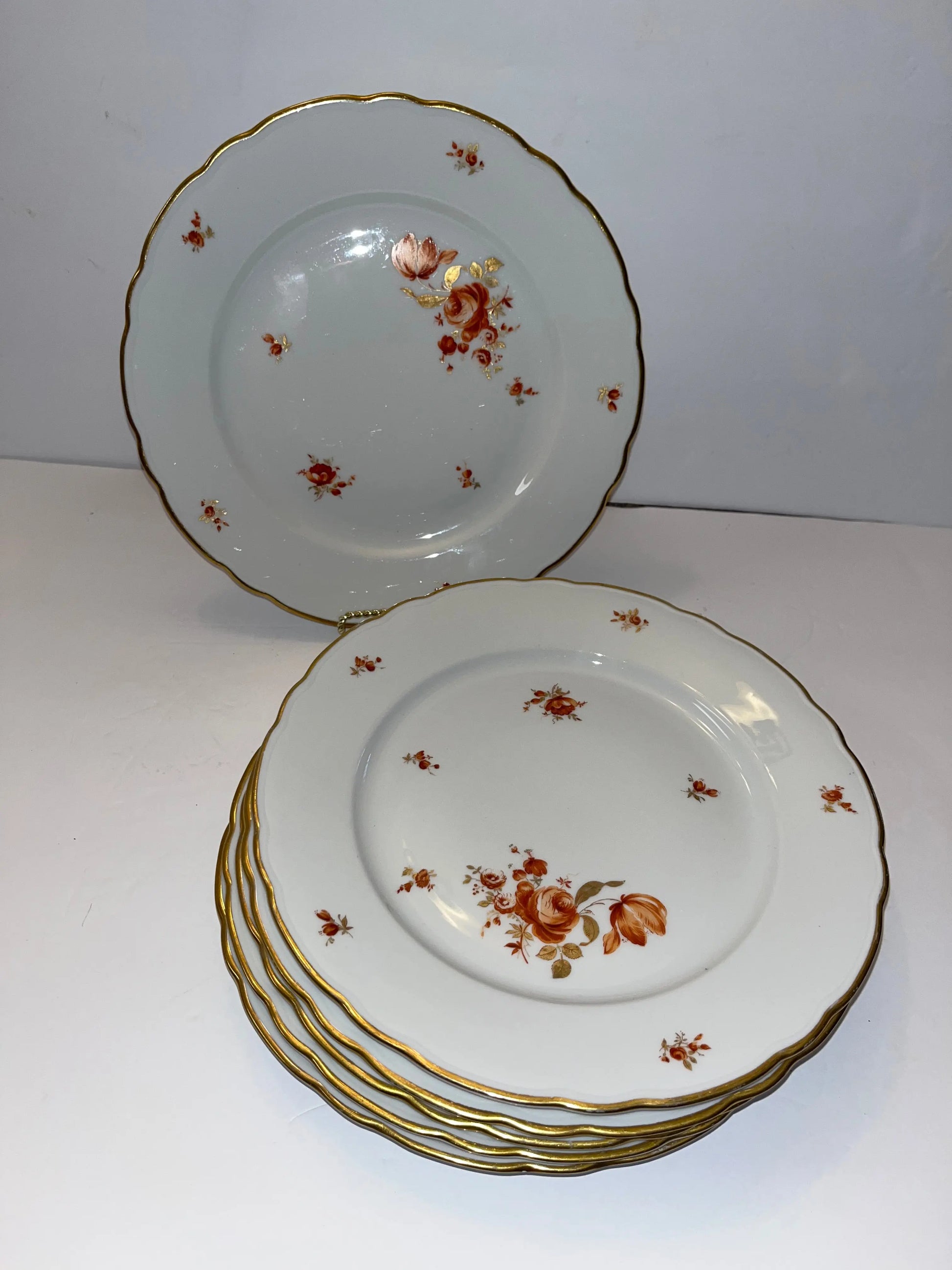 Vintage Meissen Golden Coral Bavaria Dinnerware Set 6 Germany - Finest Antique
